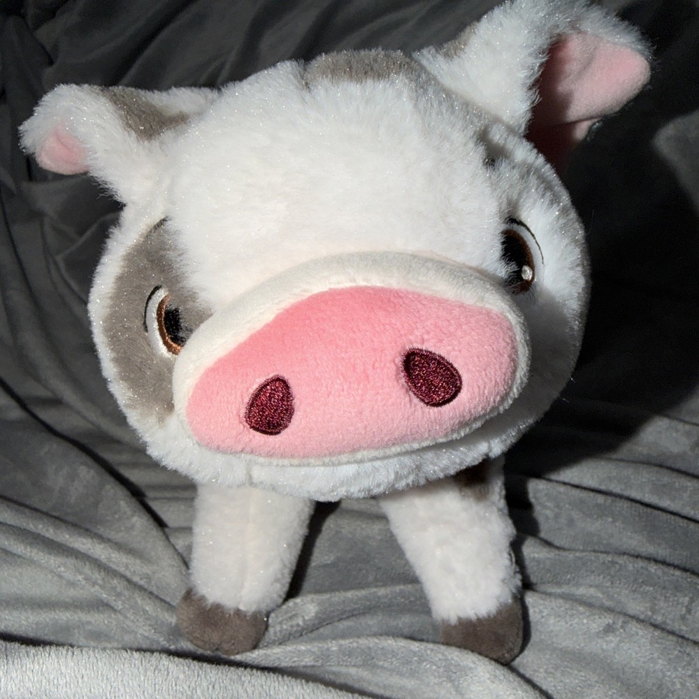 Cuddly Disney Store Moana Pua Pig Plush Stuffed Animal 11" White w/Gray Soft Toy